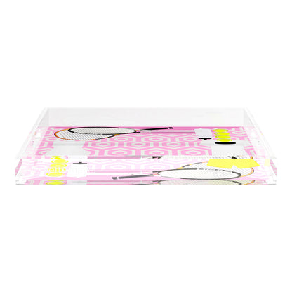 Tennis Anyone Pink White  18X18 Acrylic Tray - nicolettemayer.com 