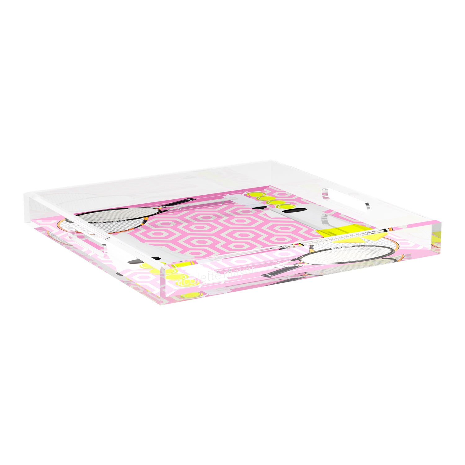 Tennis Anyone Pink White  18X18 Acrylic Tray - nicolettemayer.com 