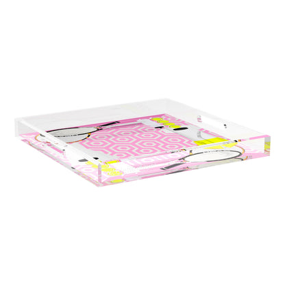 Tennis Anyone Pink White  18X18 Acrylic Tray - nicolettemayer.com 