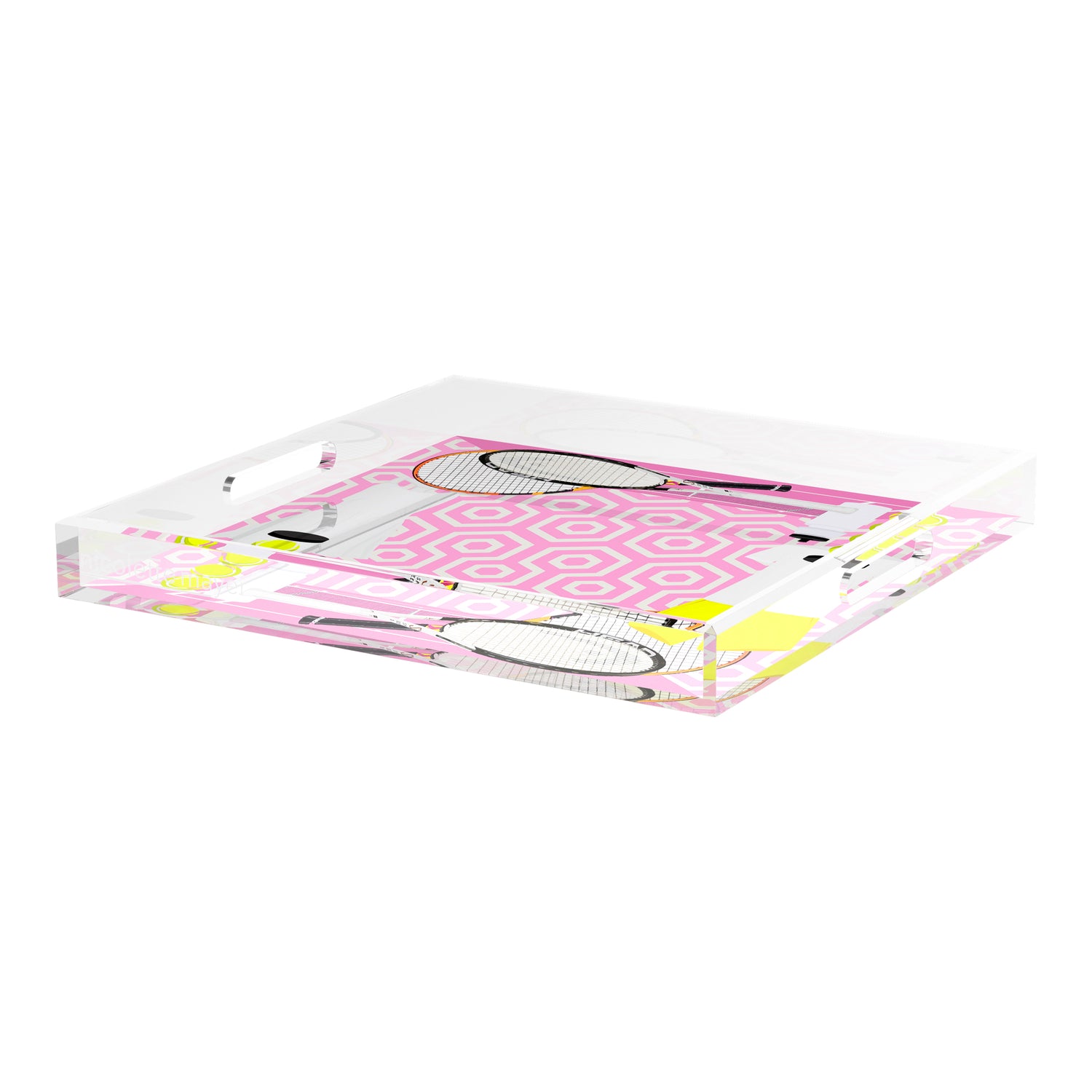 Tennis Anyone Pink White  18X18 Acrylic Tray - nicolettemayer.com 