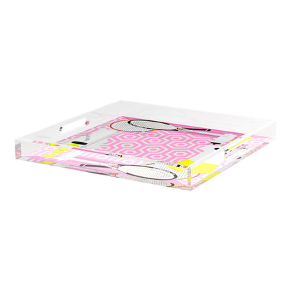 Tennis Anyone Pink White  18X18 Acrylic Tray - nicolettemayer.com 