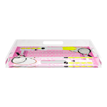 Tennis Anyone Pink White  18X18 Acrylic Tray - nicolettemayer.com 