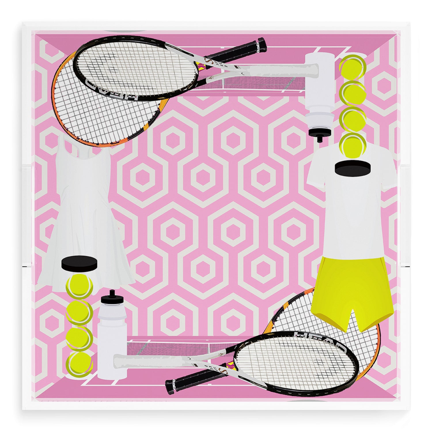 Tennis Anyone Pink White  18X18 Acrylic Tray - nicolettemayer.com 