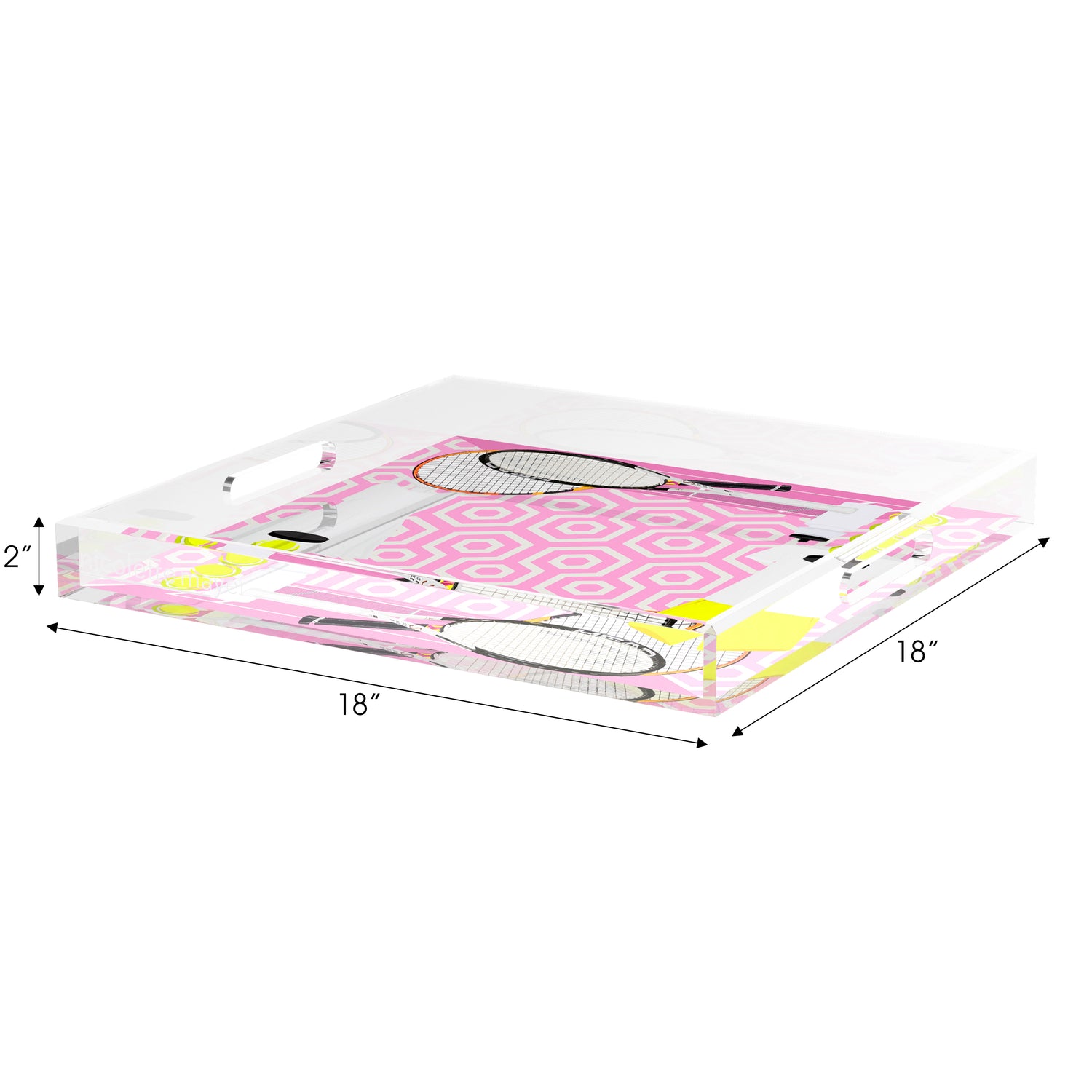 Tennis Anyone Pink White  18X18 Acrylic Tray - nicolettemayer.com 