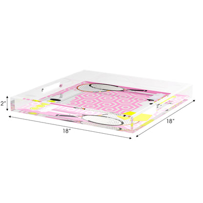 Tennis Anyone Pink White  18X18 Acrylic Tray - nicolettemayer.com 