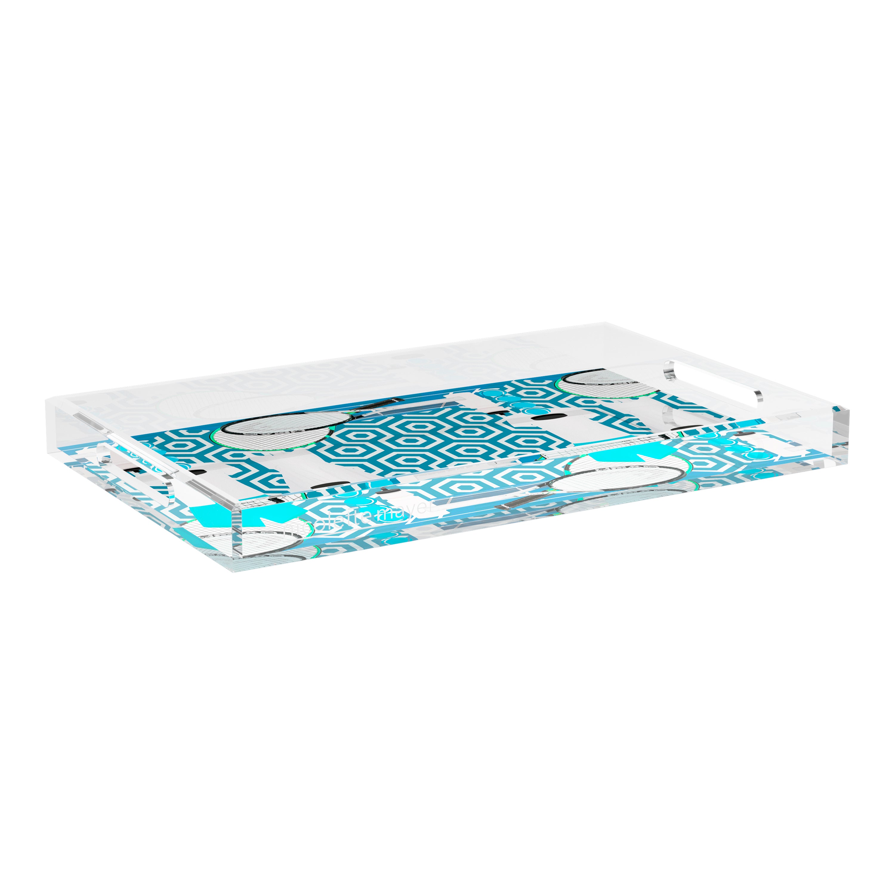Tennis Anyone Blue White  22.5x14.5 Acrylic Tray - nicolettemayer.com 