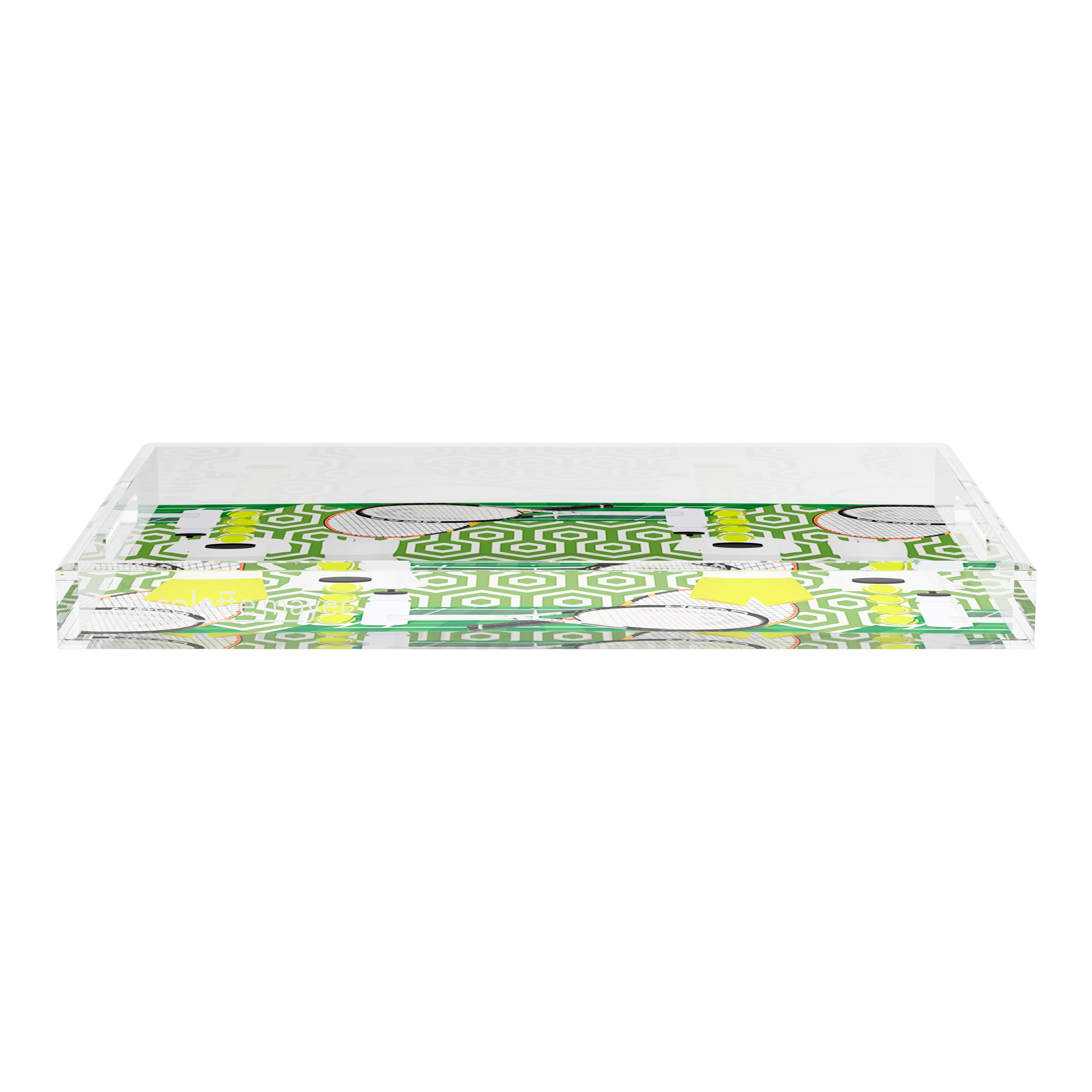 Tennis Anyone Green White  22.5x14.5 Acrylic Tray - nicolettemayer.com 