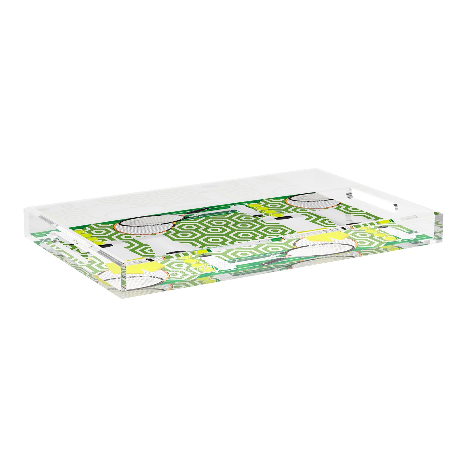Tennis Anyone Green White  22.5x14.5 Acrylic Tray - nicolettemayer.com 