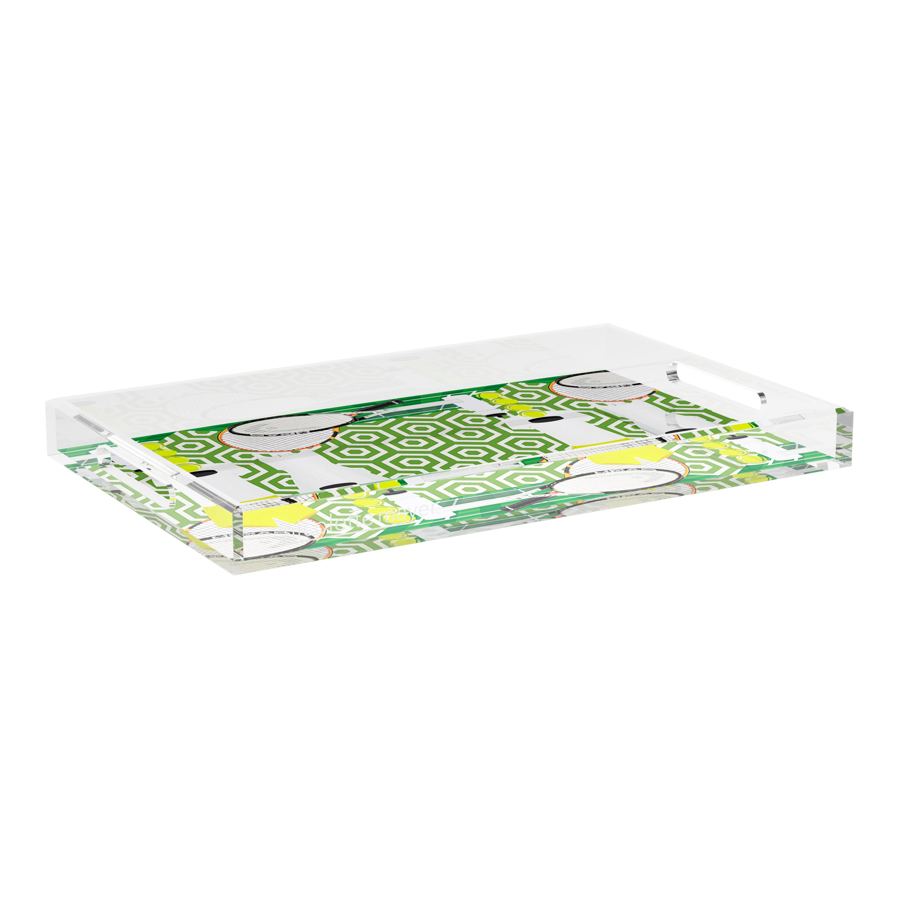 Tennis Anyone Green White  22.5x14.5 Acrylic Tray - nicolettemayer.com 