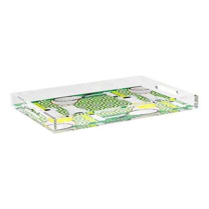 Tennis Anyone Green White  22.5x14.5 Acrylic Tray - nicolettemayer.com 