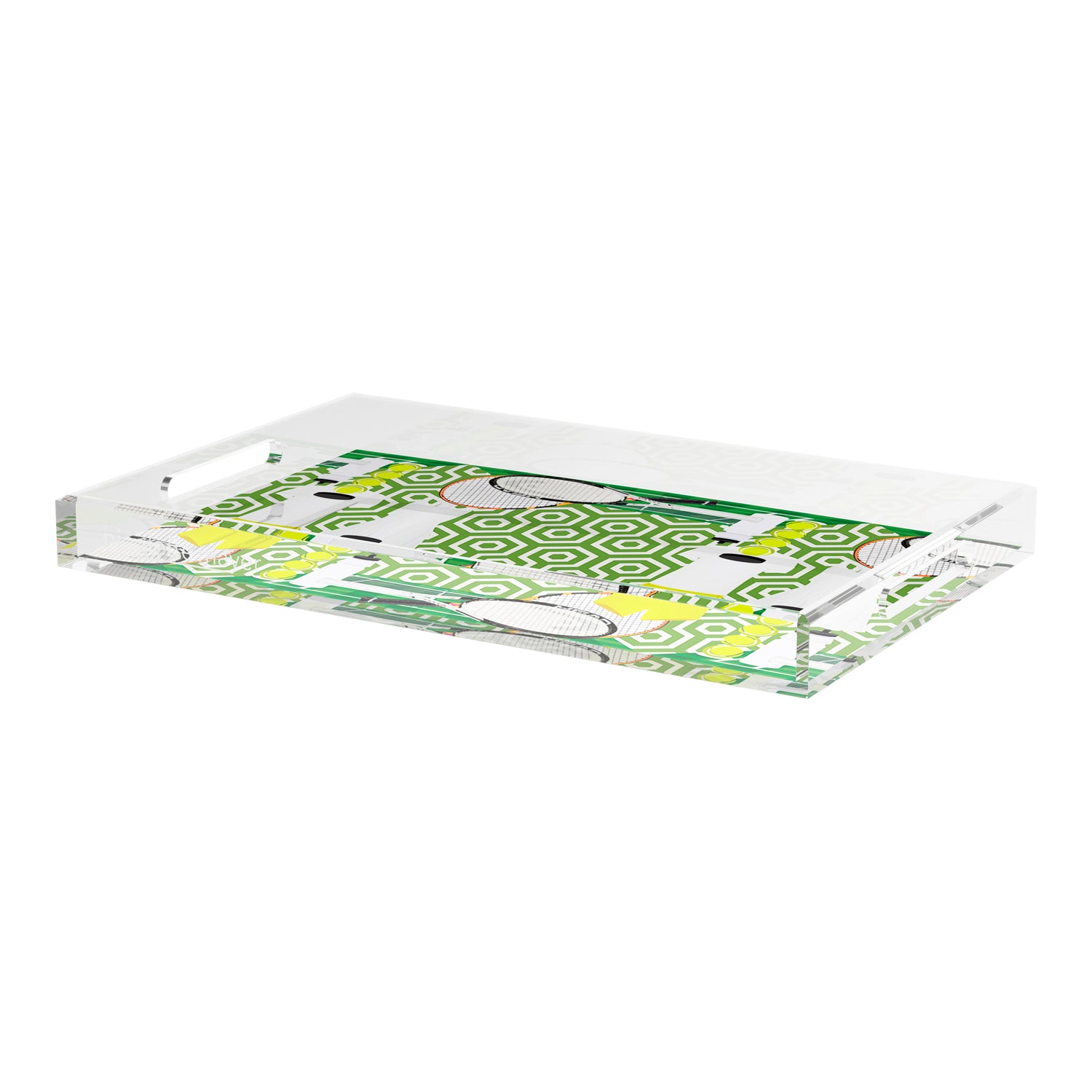 Tennis Anyone Green White  22.5x14.5 Acrylic Tray - nicolettemayer.com 