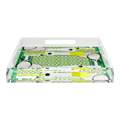 Tennis Anyone Green White  22.5x14.5 Acrylic Tray - nicolettemayer.com 