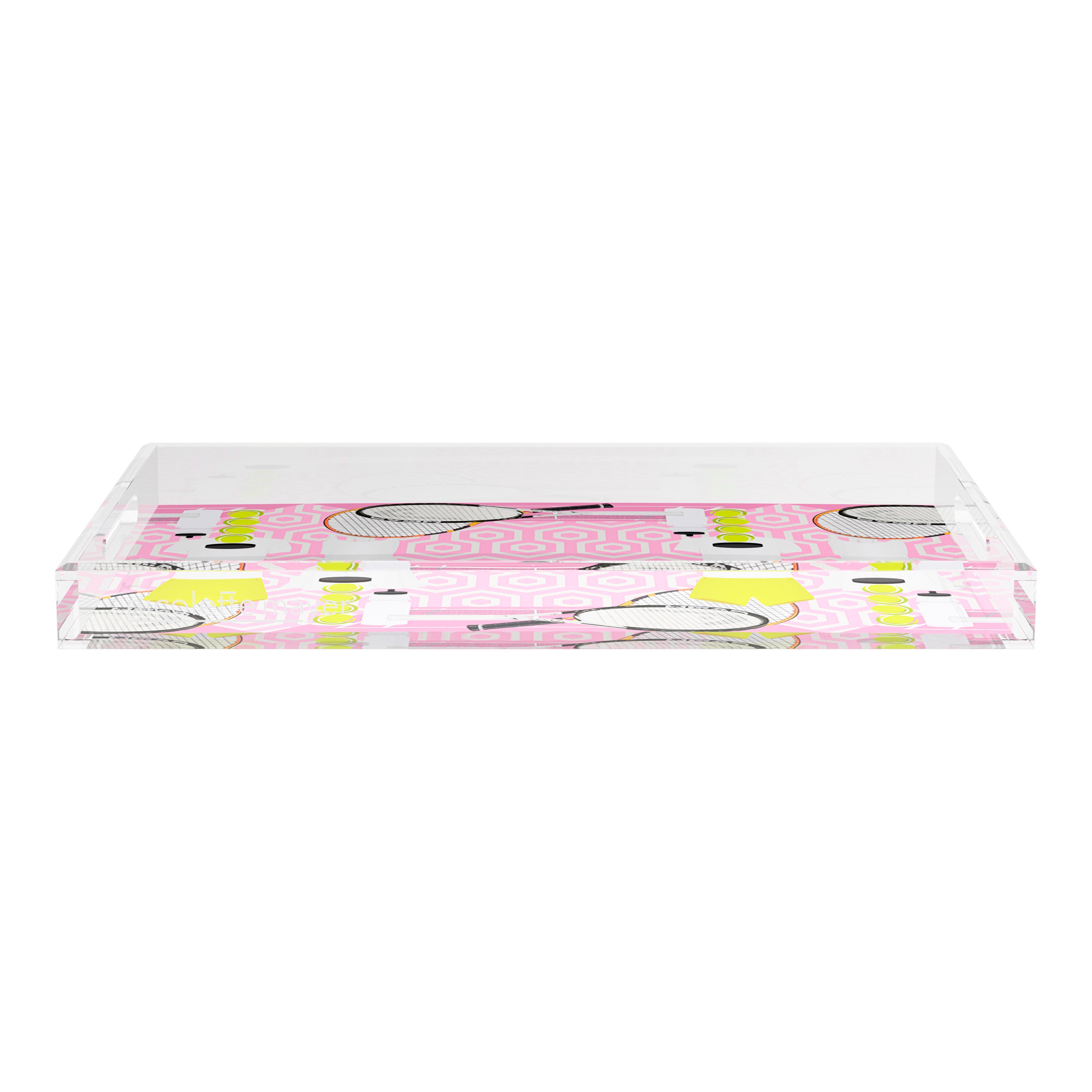 Tennis Anyone Pink White  22.5x14.5 Acrylic Tray - nicolettemayer.com 