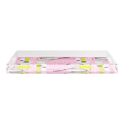 Tennis Anyone Pink White  22.5x14.5 Acrylic Tray - nicolettemayer.com 