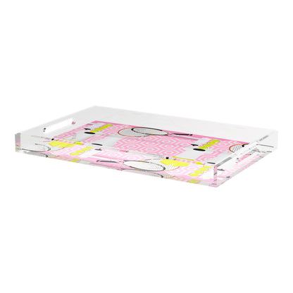 Tennis Anyone Pink White  22.5x14.5 Acrylic Tray - nicolettemayer.com 