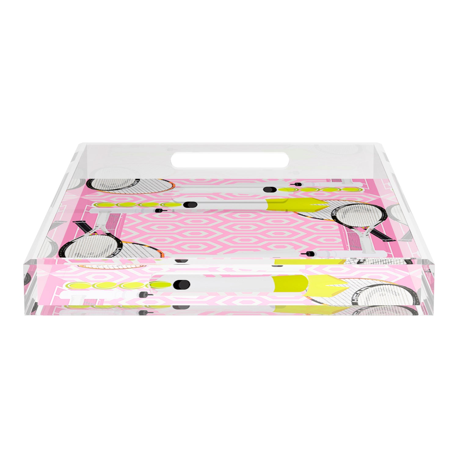 Tennis Anyone Pink White  22.5x14.5 Acrylic Tray - nicolettemayer.com 