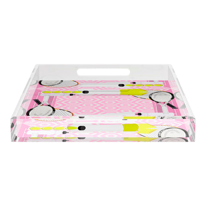 Tennis Anyone Pink White  22.5x14.5 Acrylic Tray - nicolettemayer.com 
