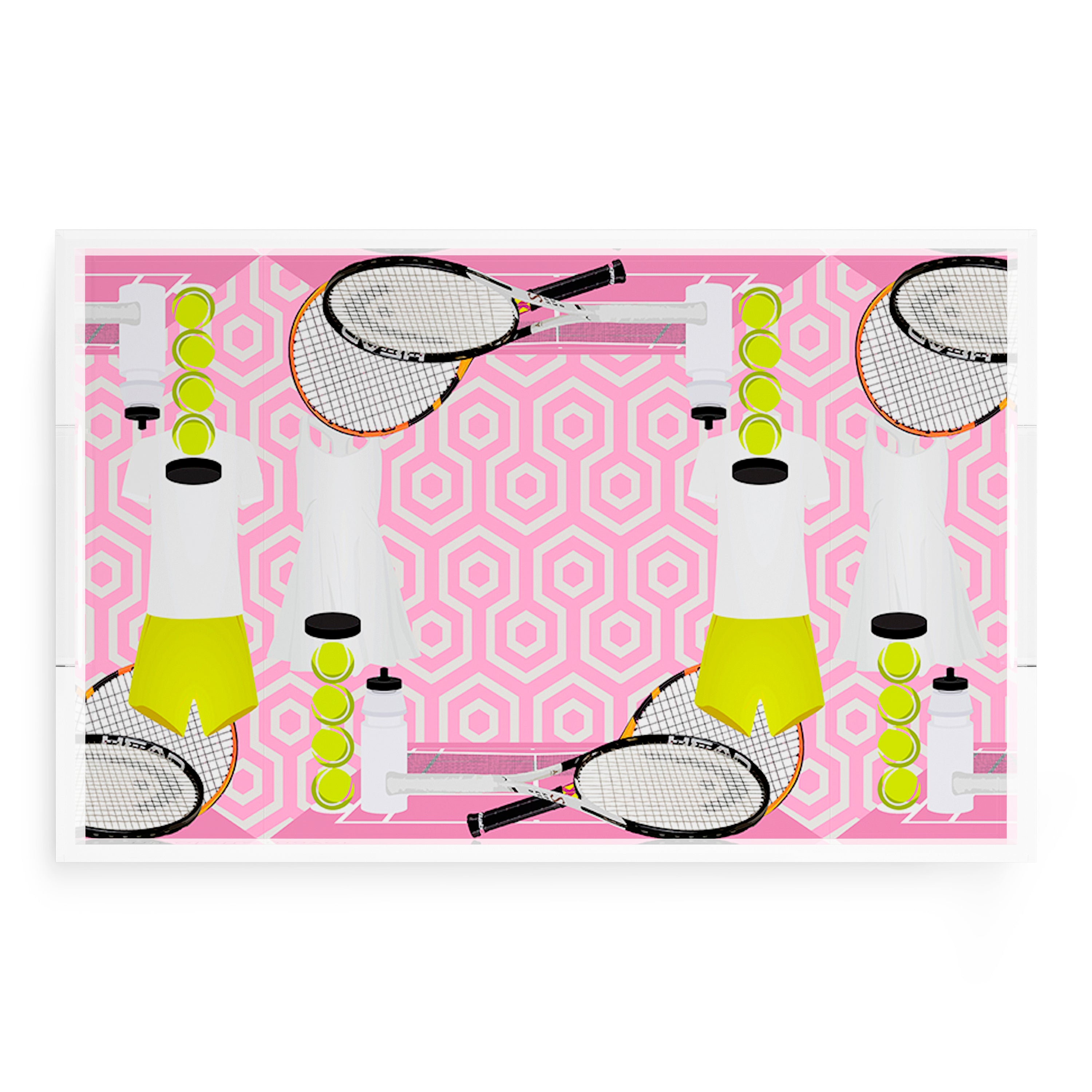 Tennis Anyone Pink White  22.5x14.5 Acrylic Tray - nicolettemayer.com 