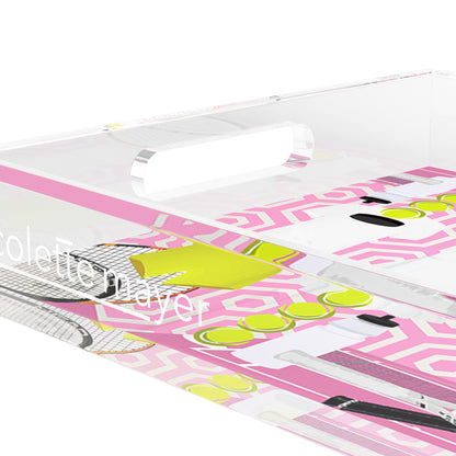 Tennis Anyone Pink White  22.5x14.5 Acrylic Tray - nicolettemayer.com 