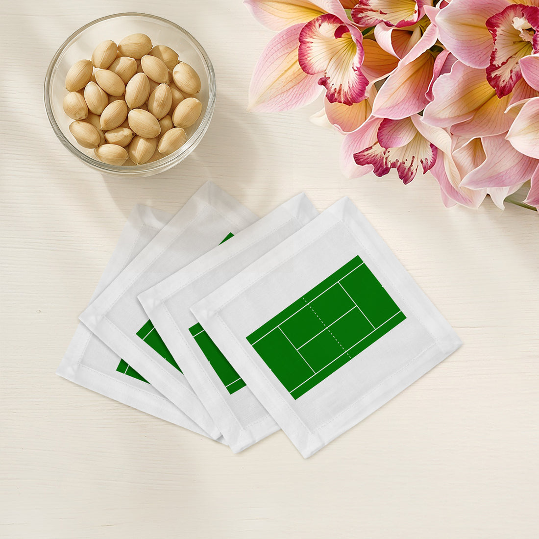 Tennis Court Cotton Sateen Cocktail Napkins - nicolettemayer.com