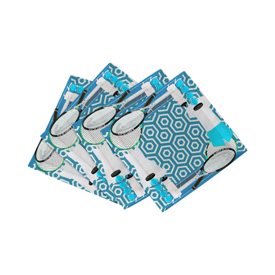Tennis Anyone Blue White Cotton Sateen Cocktail Napkins - nicolettemayer.com
