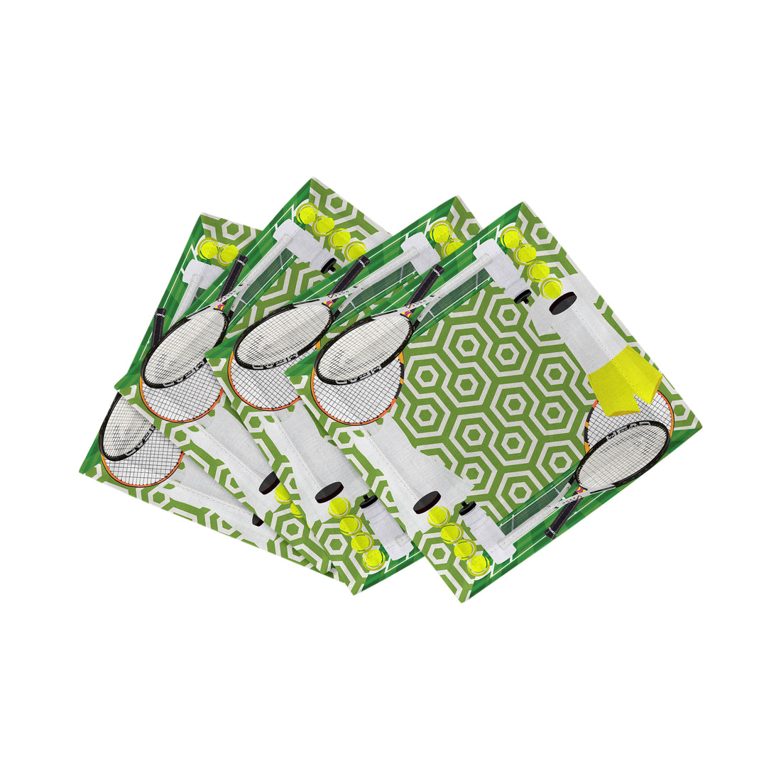 Tennis Anyone Green White Cotton Sateen Cocktail Napkins - nicolettemayer.com