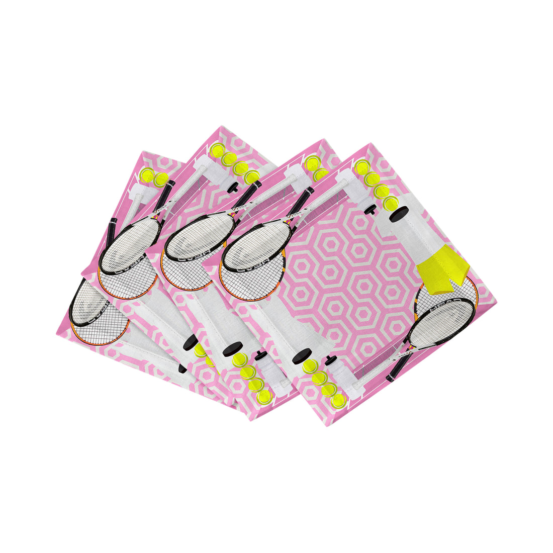 Tennis Anyone Pink White Cotton Sateen Cocktail Napkins - nicolettemayer.com