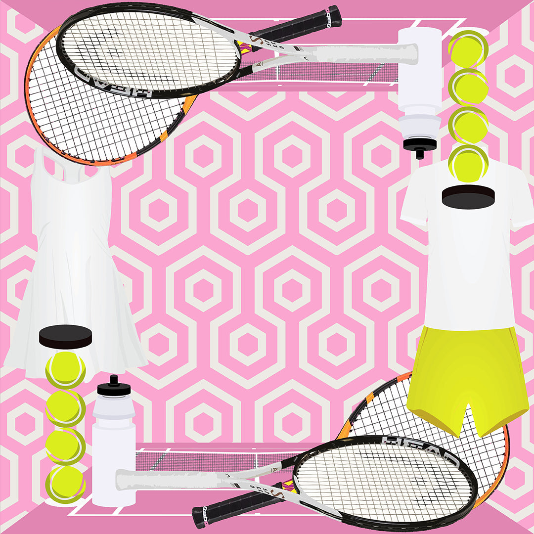 Tennis Anyone Pink White Square Tray