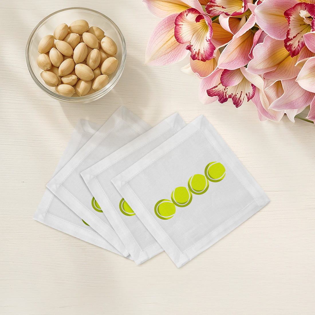Tennis Balls Cotton Sateen Cocktail Napkins - nicolettemayer.com
