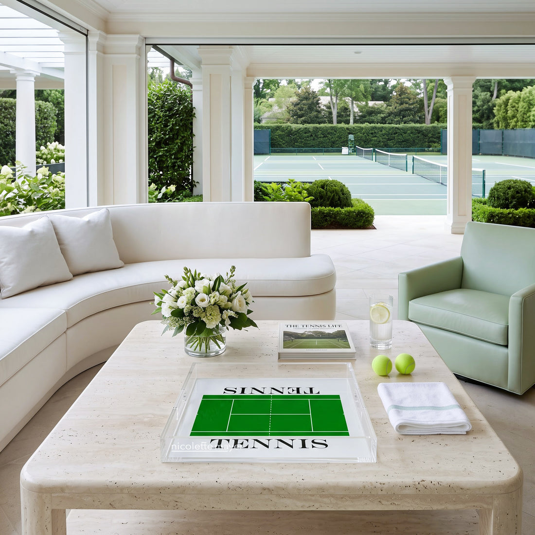 Tennis Court Acrylic Square Decorative Tray, 12x 12 in., 15 x 15 in., 18 x 18 in. by Nicolette Mayer 