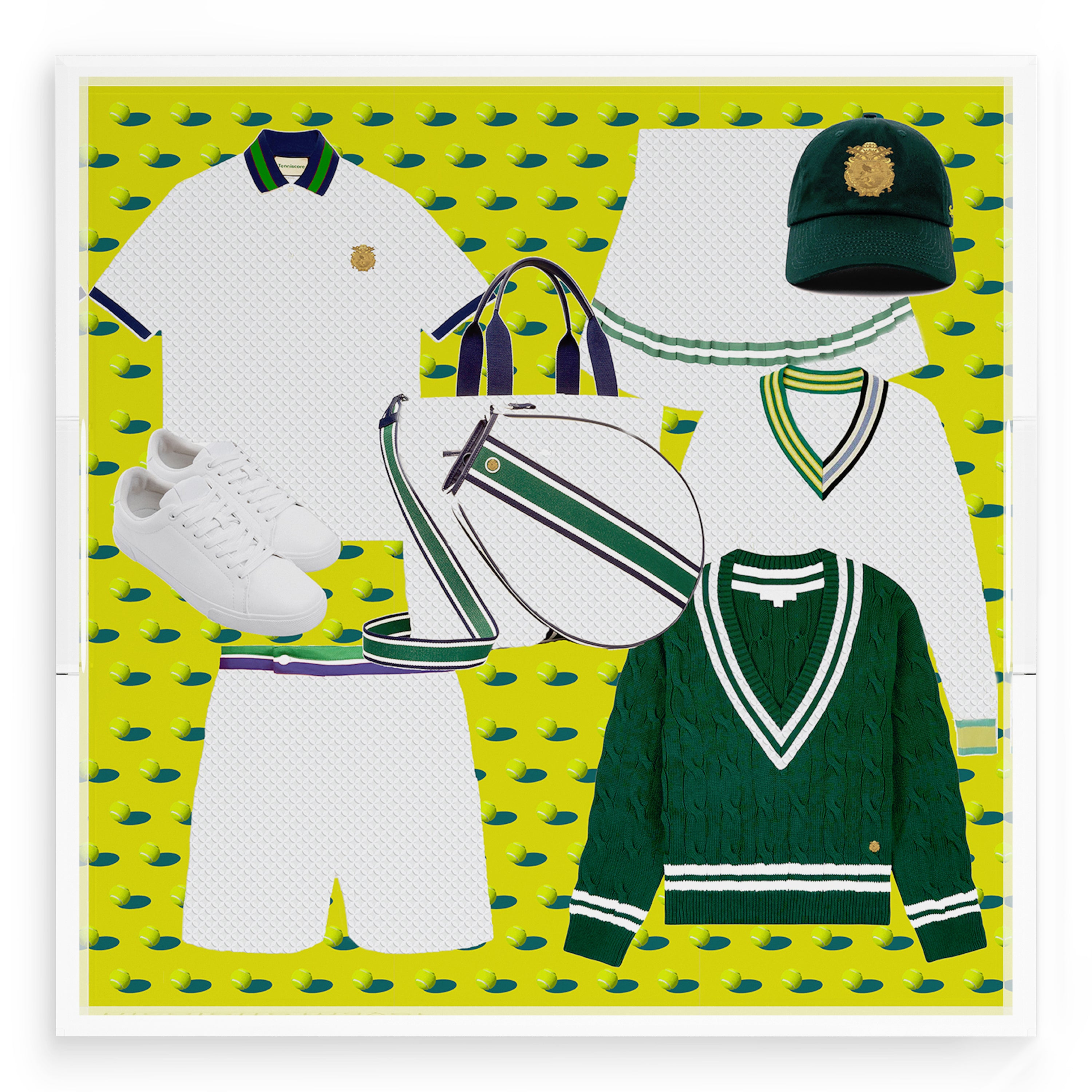 Tenniscore Fashion Chartreuse Kelly  18X18 Acrylic Tray - nicolettemayer.com 