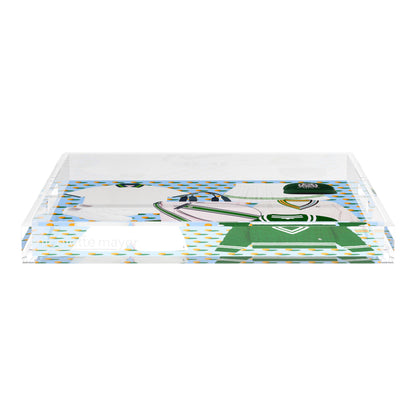 Tenniscore Fashion Blue Orange  18X18 Acrylic Tray - nicolettemayer.com 