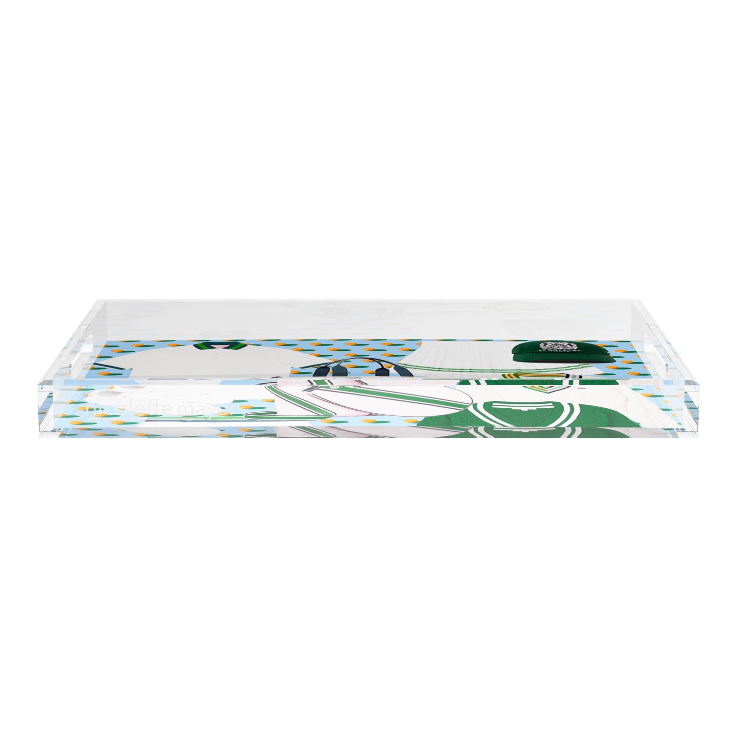 Tenniscore Fashion Blue Orange  22.5x14.5 Acrylic Tray - nicolettemayer.com 