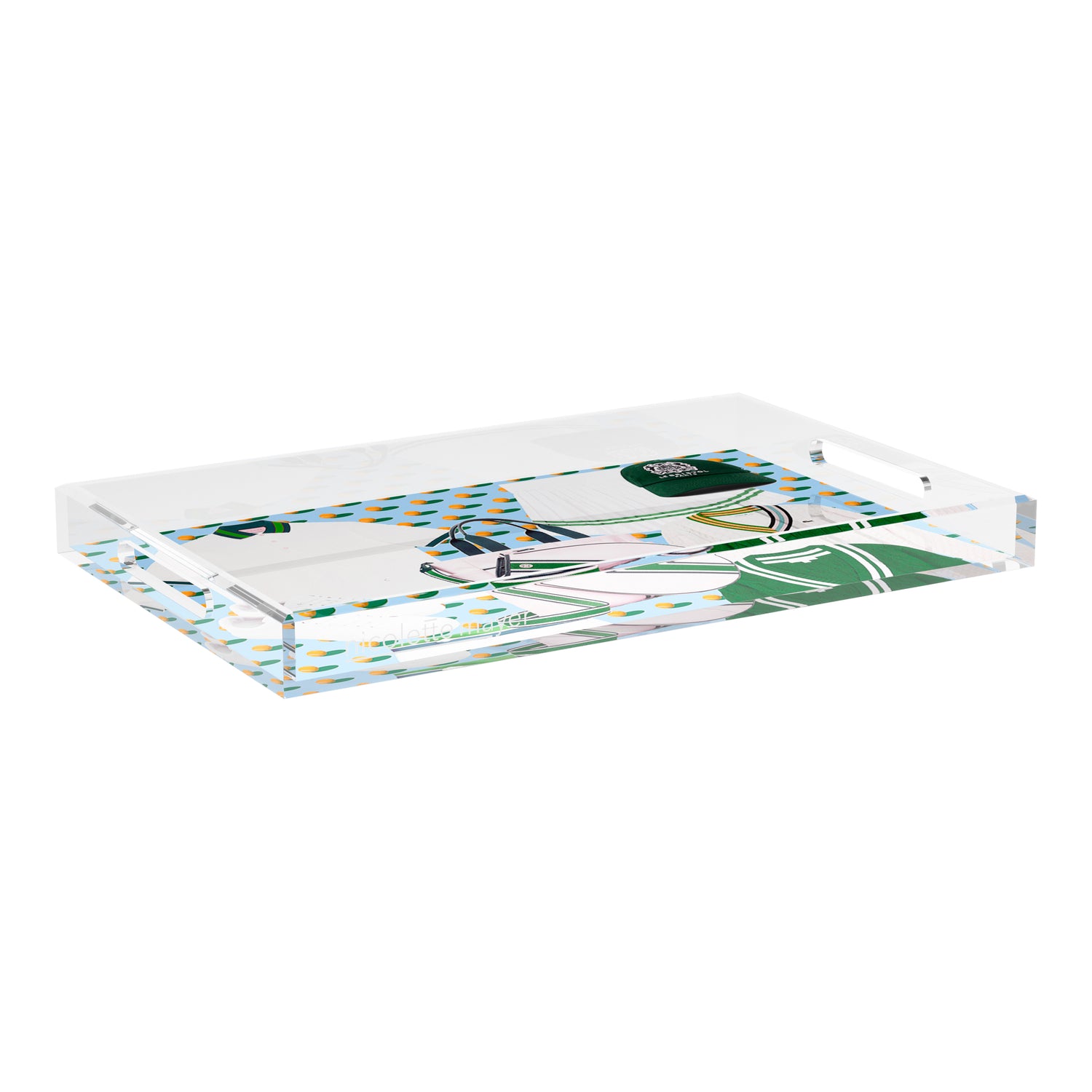 Tenniscore Fashion Blue Orange  22.5x14.5 Acrylic Tray - nicolettemayer.com 