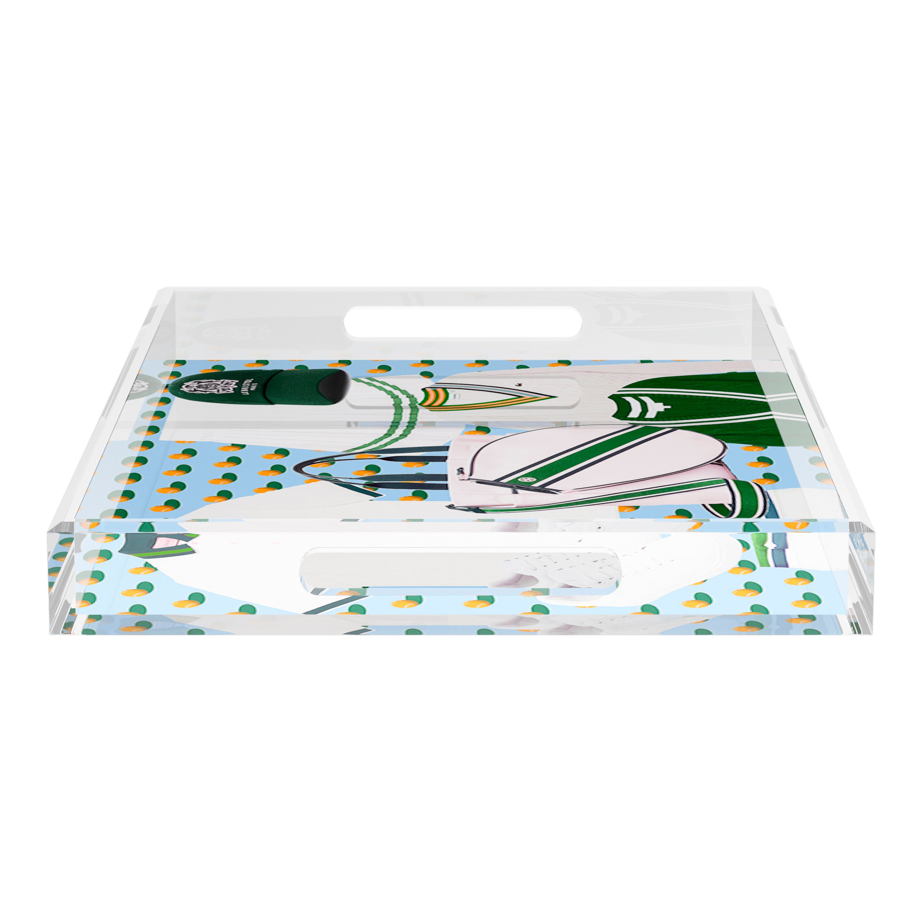 Tenniscore Fashion Blue Orange  22.5x14.5 Acrylic Tray - nicolettemayer.com 