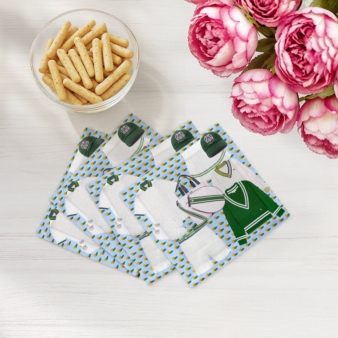 Tenniscore Fashion Blue Orange Cotton Sateen Cocktail Napkins - nicolettemayer.com