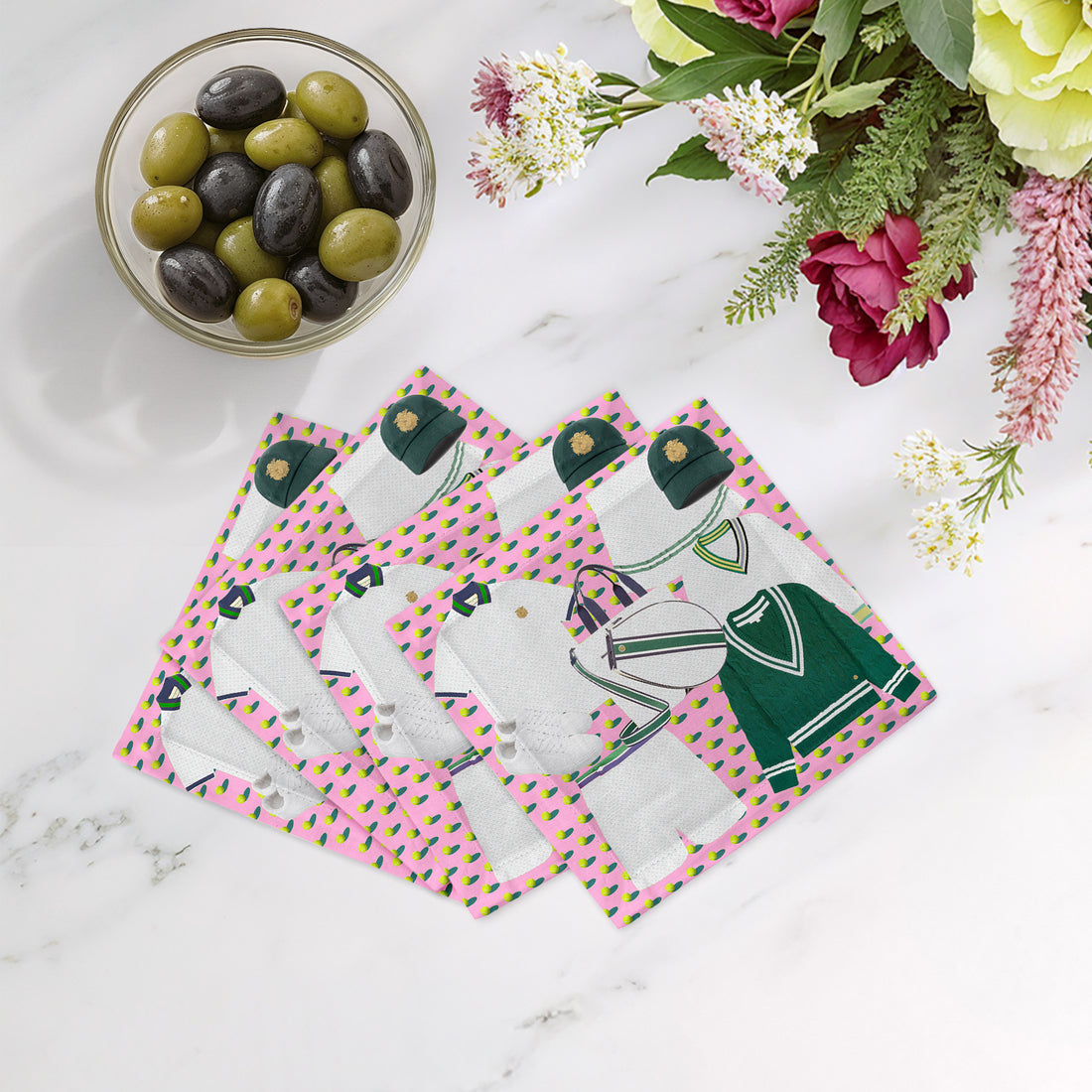 Tenniscore Fashion Pink Cotton Sateen Cocktail Napkins - nicolettemayer.com