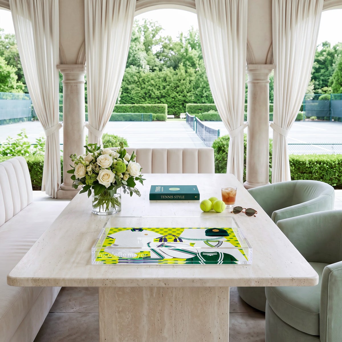 Tenniscore Fashion Chartreuse Kelly Tennis Acrylic Rectangle Decorative Tray, 12.5 x 7.75 in., 17 x 10.5 in., 22.5 x 14.5 in. by Nicolette Mayer 