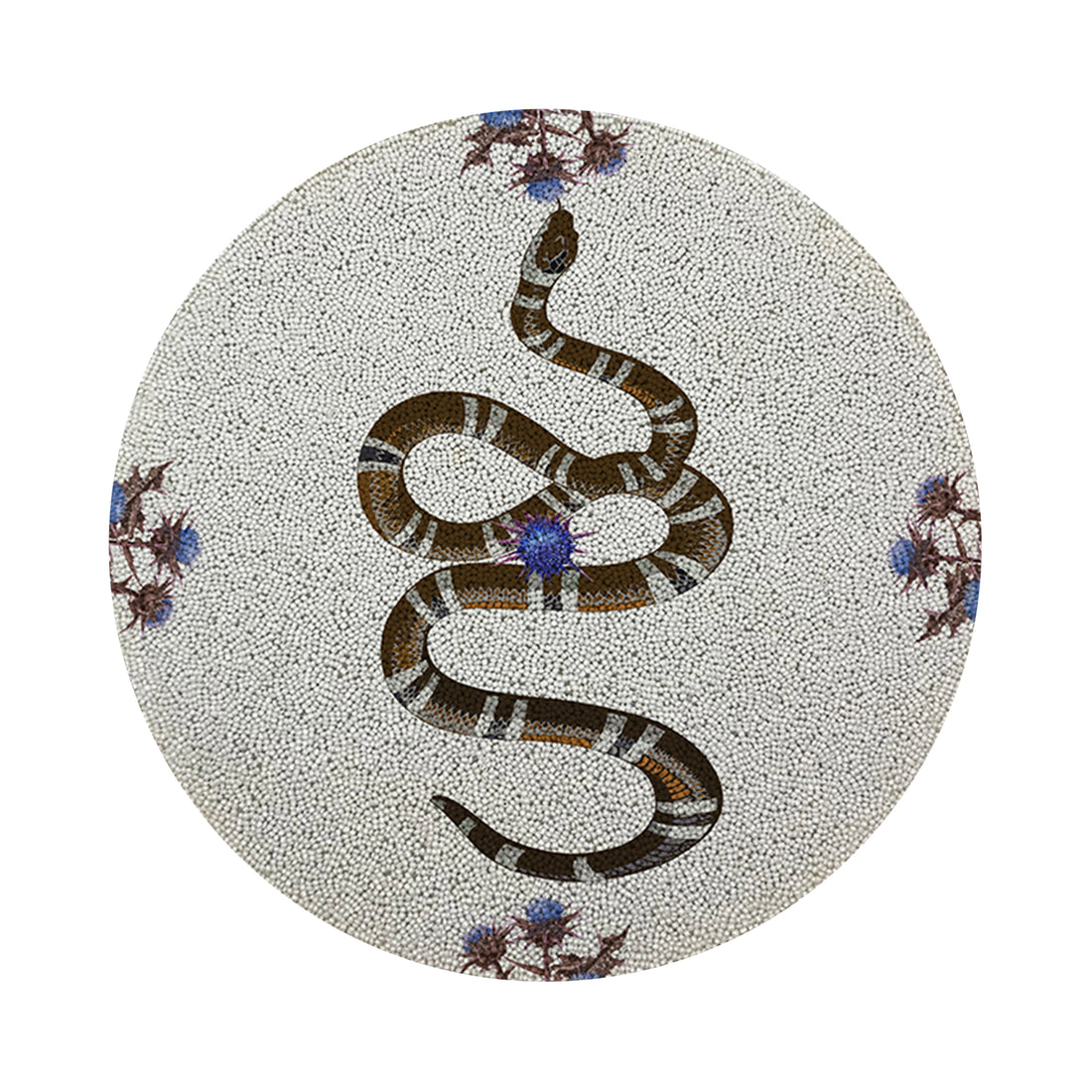 Thistle And Snake Blue White Round Beaded Placemat Smooth