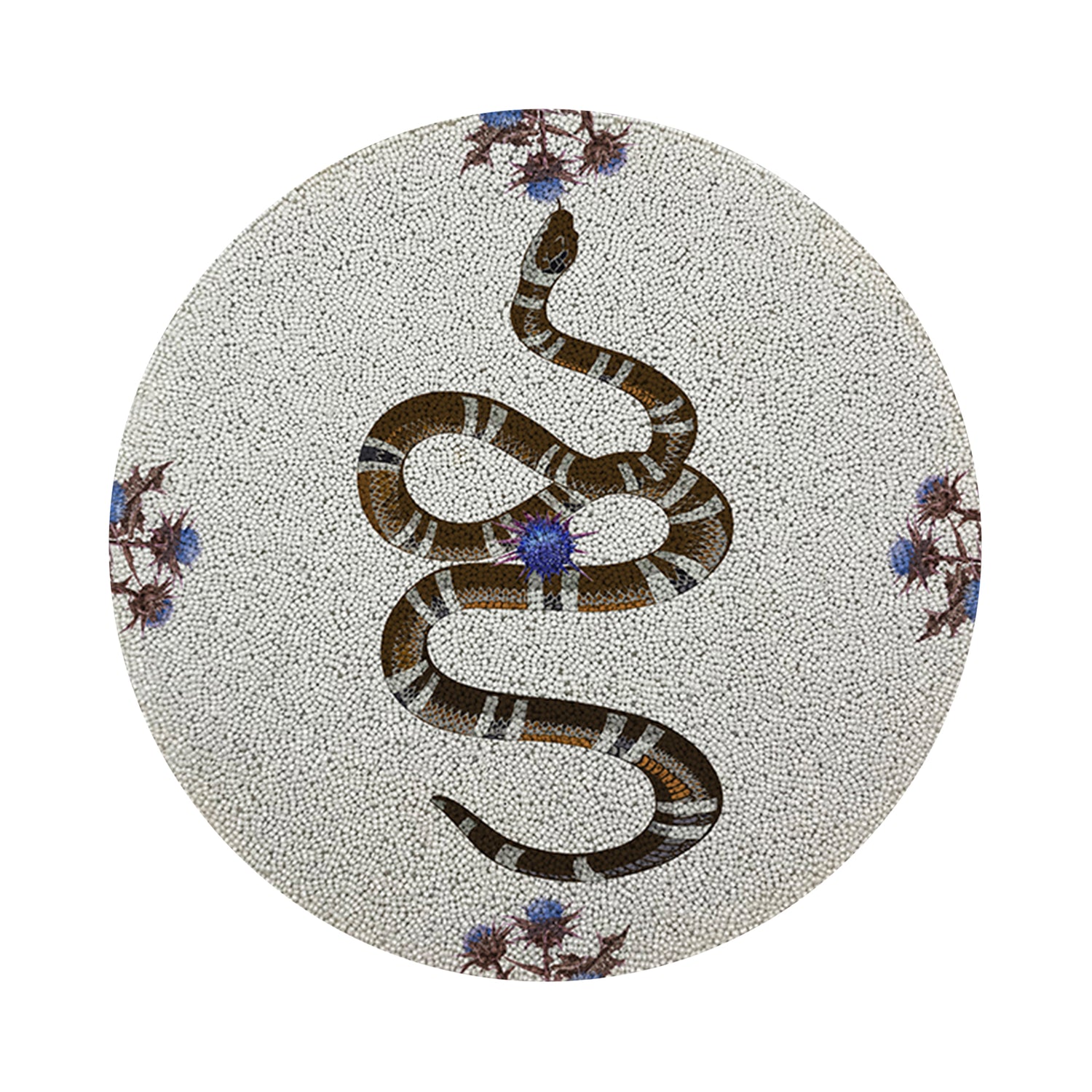 Thistle And Snake Blue White Round Beaded Placemat Smooth