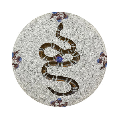 Thistle And Snake Blue White Round Beaded Placemat Smooth