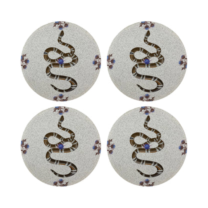 Thistle And Snake Blue White Round Beaded Placemat Smooth