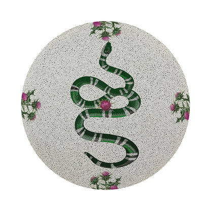Thistle And Snake Pink White Round Beaded Placemat Smooth