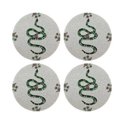 Thistle And Snake Pink White Round Beaded Placemat Smooth