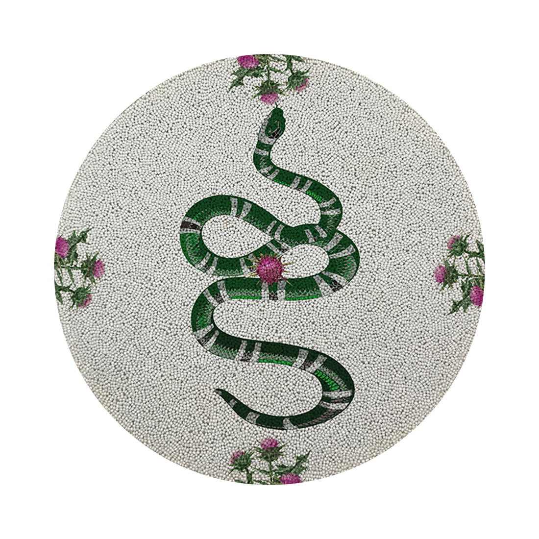 Thistle And Snake Pink White Round Beaded Placemat Smooth - nicolettemayer.com