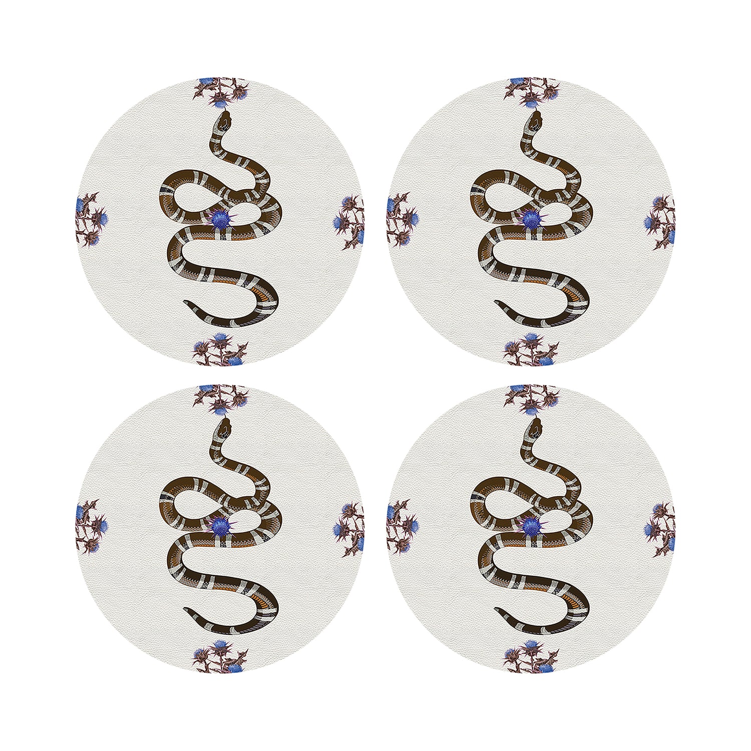 Thistle And Snake Blue White 16&quot; Round Pebble Placemats, Set of 4 - nicolettemayer.com

