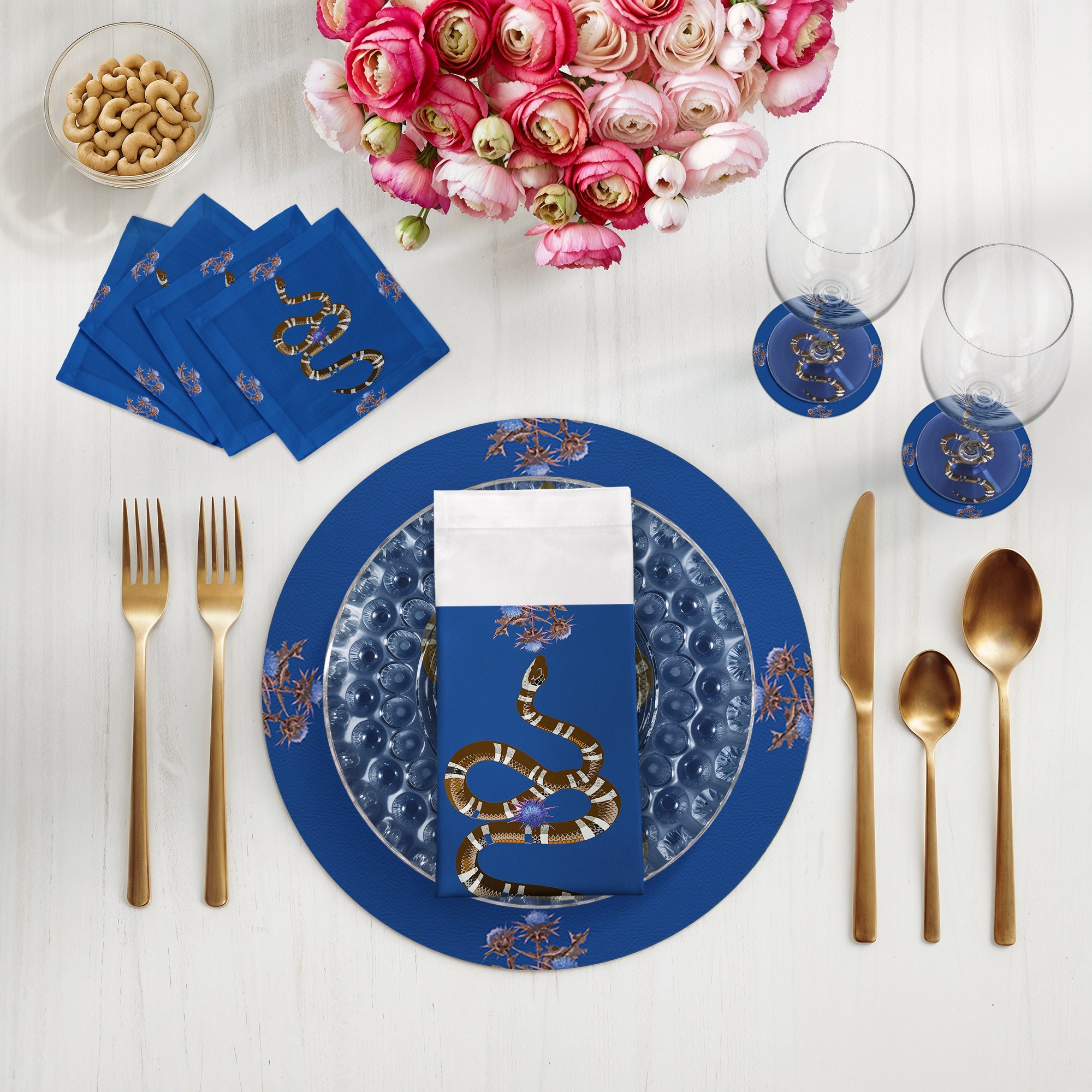 Thistle And Snake Blue 16" Round Pebble Placemats, Set of 4 - nicolettemayer.com
