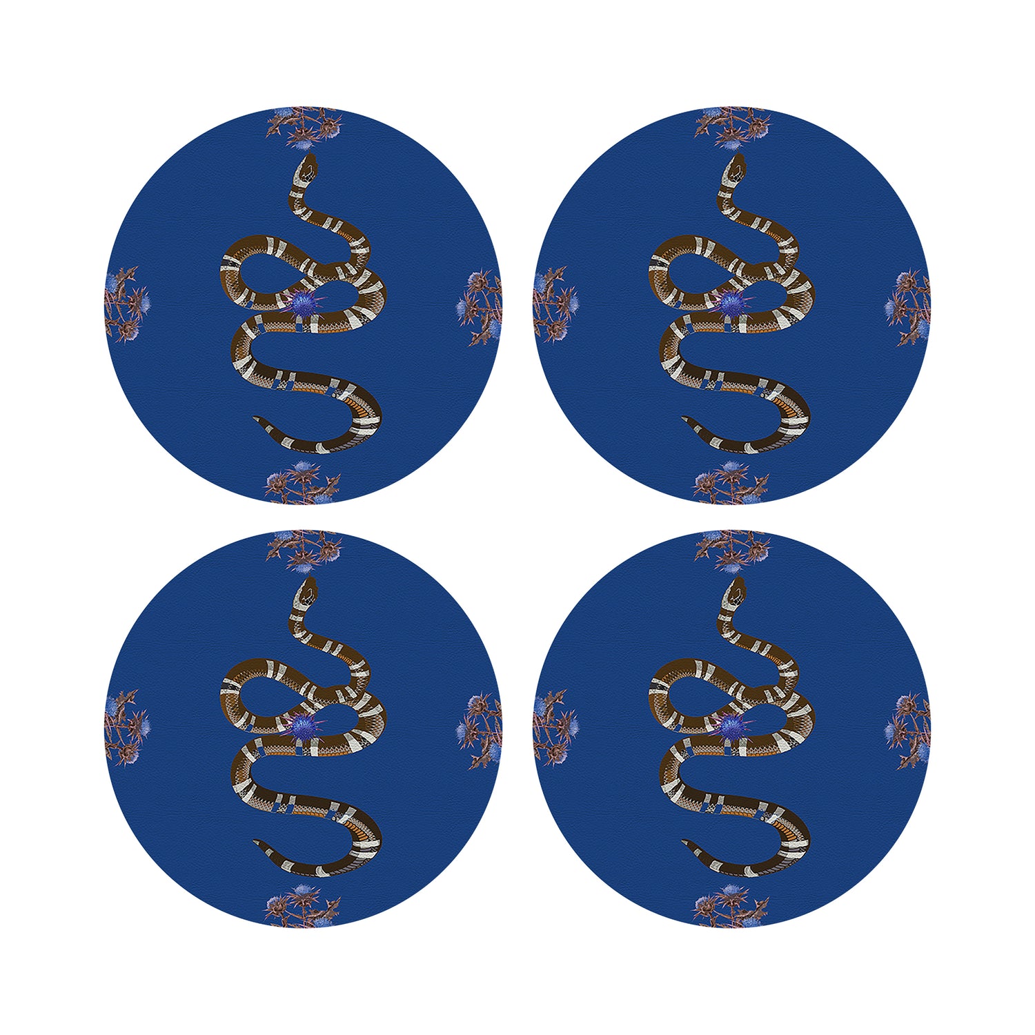Thistle And Snake Blue 16&quot; Round Pebble Placemats, Set of 4 - nicolettemayer.com
