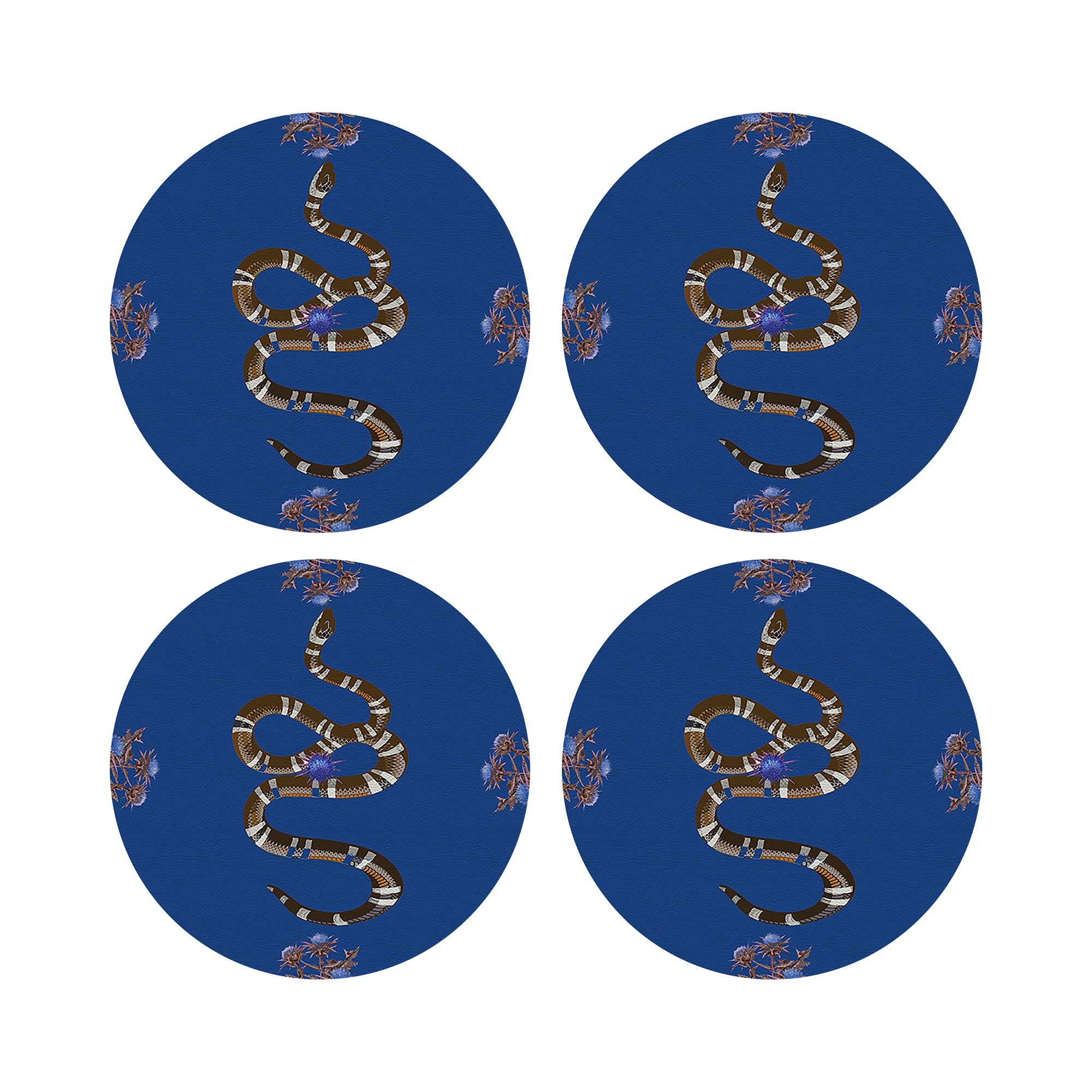 Thistle And Snake Blue 16&quot; Round Pebble Placemats, Set of 4 - nicolettemayer.com
