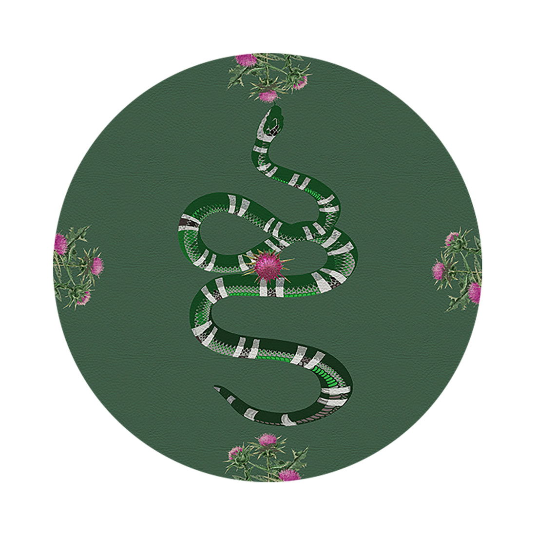 Thistle And Snake Evergreen 16&quot; Round Pebble Placemat Set of 4 - nicolettemayer.com